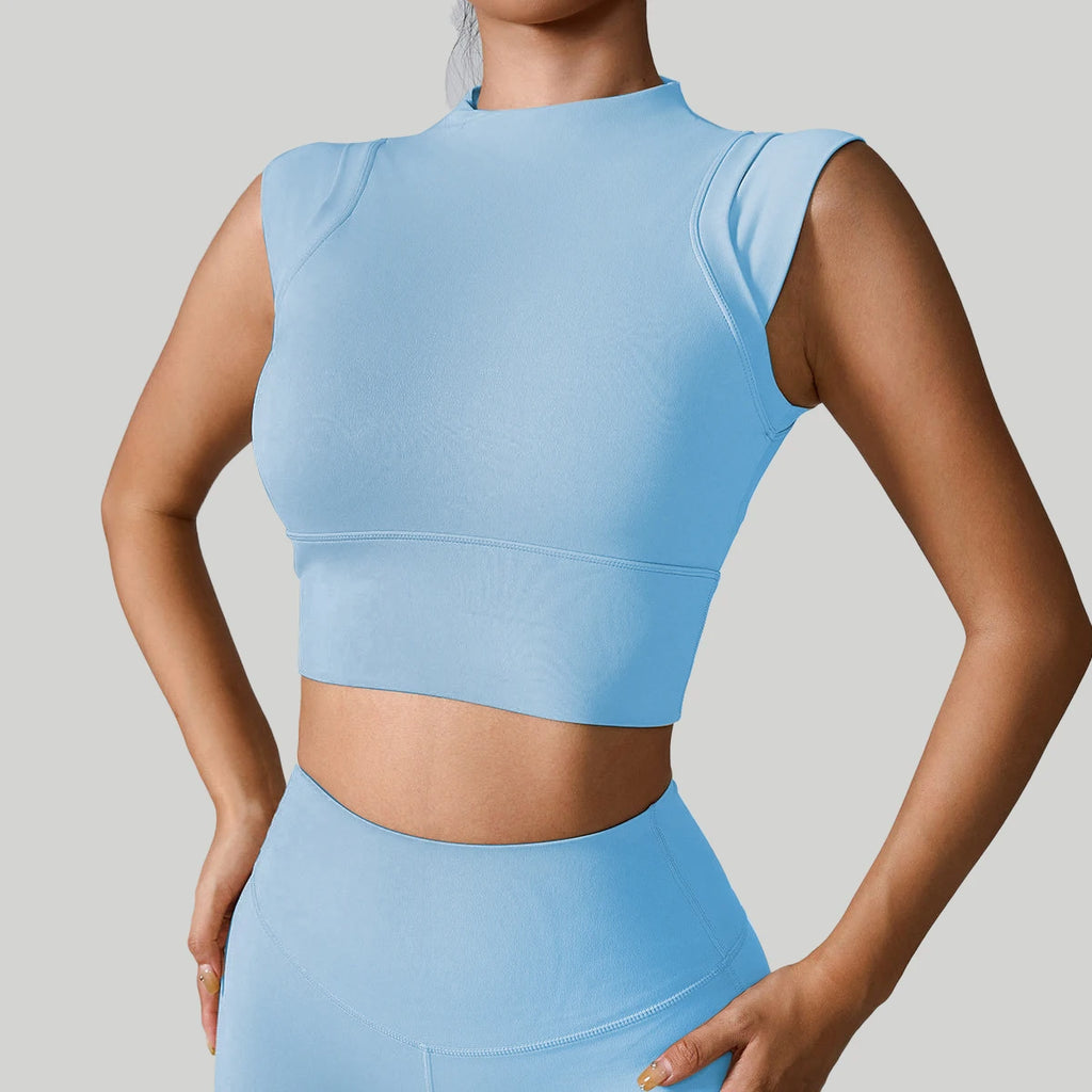 KAVRA High Neck Crop Top – Seamless, Shockproof & Quick-Dry