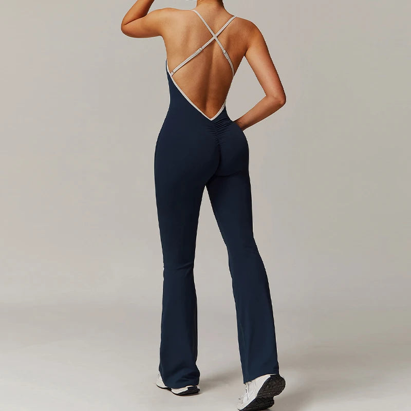 Hearuisavy V Back Jumpsuit Women Sports One-piece Suit Yoga Clothing Backless Sportswear Women Sleeveles Workout Overalls Female