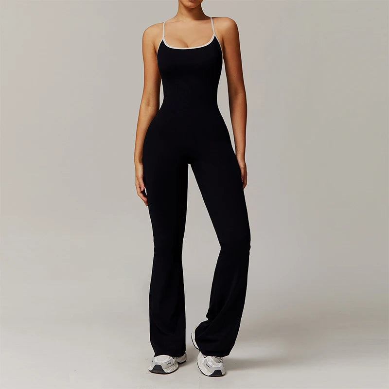 Hearuisavy V Back Jumpsuit Women Sports One-piece Suit Yoga Clothing Backless Sportswear Women Sleeveles Workout Overalls Female