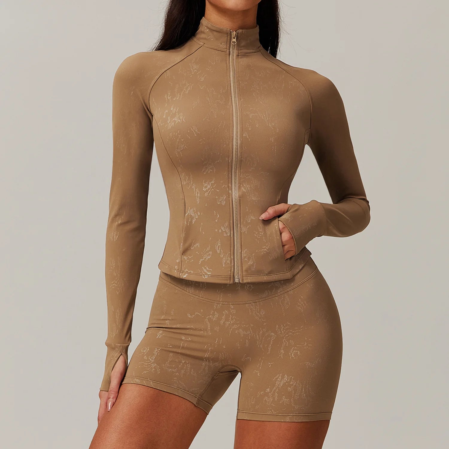 KAVRA Seamless Tracksuit Set – Long Sleeve Crop Top & High Waist Leggings