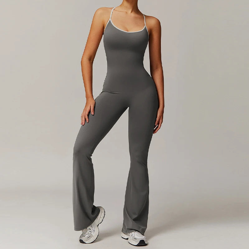 Hearuisavy V Back Jumpsuit Women Sports One-piece Suit Yoga Clothing Backless Sportswear Women Sleeveles Workout Overalls Female